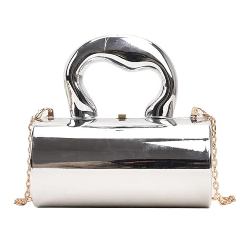 Fehploh Metallgriffe, Party-Clutch, einfarbig, modische Zylindertasche, großes Fassungsvermögen, Damen-Geldbörse, Umhängetasche, Alltags-Umhängetasche, Alltagstasche (Silber) von Fehploh