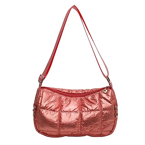 Fehploh Modische, lässige, elegante Nylon-Damenhandtasche, Damen-Umhängetasche, Schachbrettmuster, gesteppte Unterarmtasche (Rosa) von Fehploh