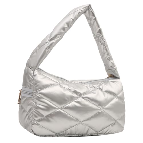 Fehploh Modische Damen-Hobo-Tasche, gepolstert, großes Fassungsvermögen, PU, gesteppt, Gitter, einfarbig, weicher Griff, Silber-Raute, 245.00x150.00x95.00mm/9.65x5.91x3.74inch von Fehploh