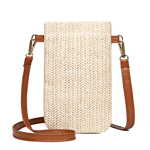 Fehploh Modische Damen-Mini-Kuriertasche aus Stroh, lässig, handgewebt, Sommer-Strand-Umhängetasche, einfache Handy-Geldbörse (beige, Stil eins) von Fehploh