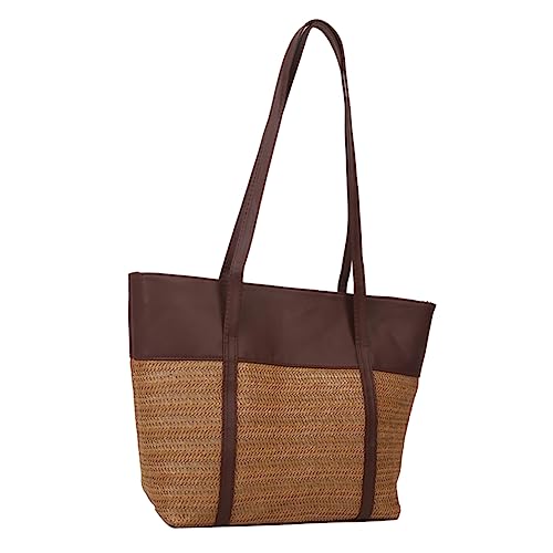 Fehploh Modische Damen-Stroh-Einkaufstasche, Sommer-gewebte Einkaufstasche, Strohtasche, PU-Nähte, einfache Damen-Strandtasche (Kaffee) von Fehploh