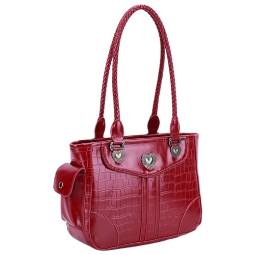 Fehploh Modische Herz-Umhängetasche, Vintage-Stil, elegante Tasche mit Griff oben, PU-Leder, lässige Schultertasche, Umhängetasche for Damen von Fehploh