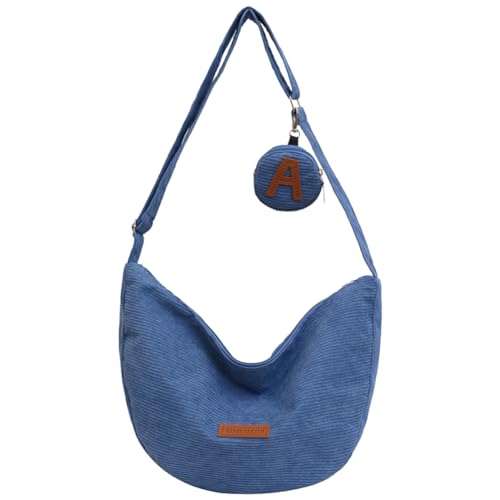 Fehploh Modische Hobo-Tasche für Damen, verstellbarer Riemen, Cord-Umhängetasche, leichte, vielseitige Tragetasche mit Münztasche, Mädchen-Umhängetasche (blau) von Fehploh