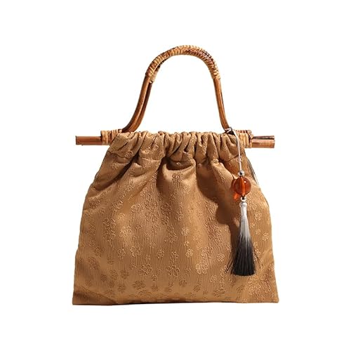 Fehploh Modische Luxus-Handtasche aus Bambus im chinesischen Stil, Leinen, Qipao-Tasche, Vintage-Beuteltasche, Henkeltasche für Damen (Khaki) von Fehploh