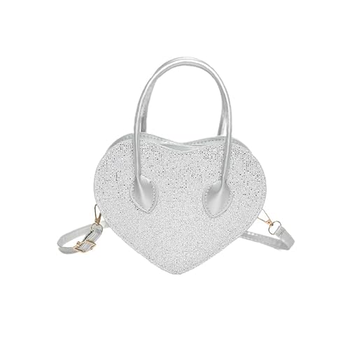 Fehploh Modische herzförmige Umhängetasche, PU-Leder, Designer-Umhängetasche, einfarbig, Henkeltasche, Abendtasche for Damen (Silber) von Fehploh