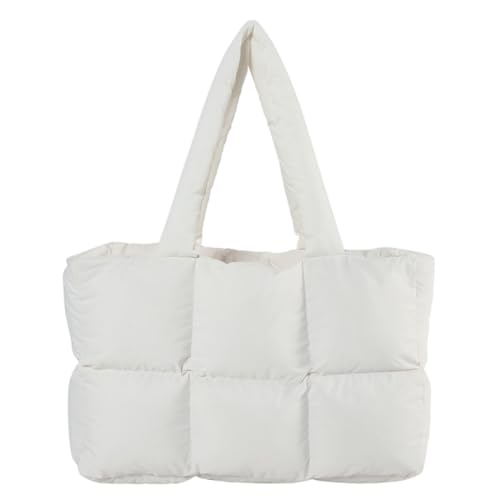 Fehploh Puffer-Umhängetasche for Damen, einfarbig, gesteppt, ästhetisch, bauschige Taschen, große Kapazität, weiche Wolken-Tragetasche, trendige Pendlertaschen (weiß) von Fehploh