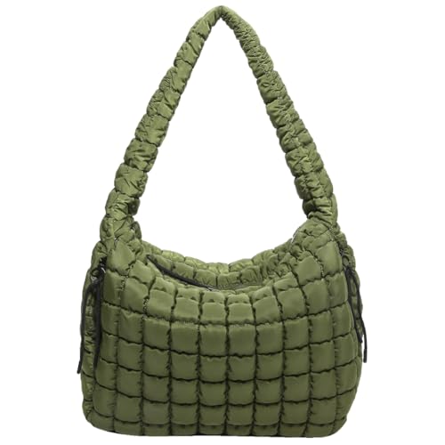 Fehploh Puffer-Umhängetasche for Damen, modische Luftpolstertasche, große Kapazität, leichte Umhängetasche, einfarbig, Reißverschluss for Party, Urlaub (Retro-Grün) von Fehploh