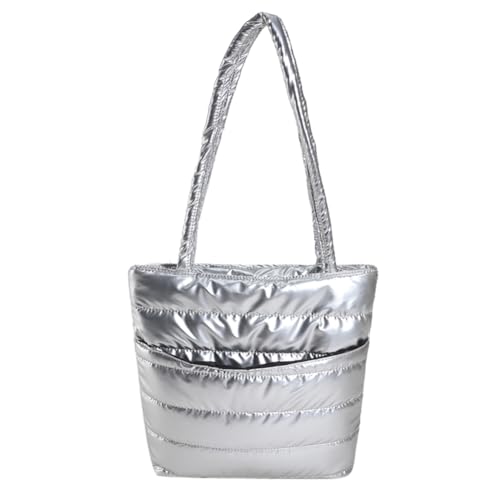 Fehploh Puffy Tote-Handtasche mit großem Fassungsvermögen, vielseitige leichte Handtasche, Winter-Dating-Tasche, gesteppte Damen-Umhängetasche (Silber) von Fehploh