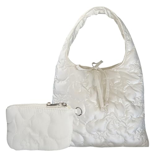 Fehploh Puffy Tragetasche mit Mini-Geldbörse, stilvolle Achseltasche, weiche Alltags-Umhängetasche, wasserdichte Damen-Stil-Handtasche, einfarbig, for Reisen, Einkaufen (weiß) von Fehploh