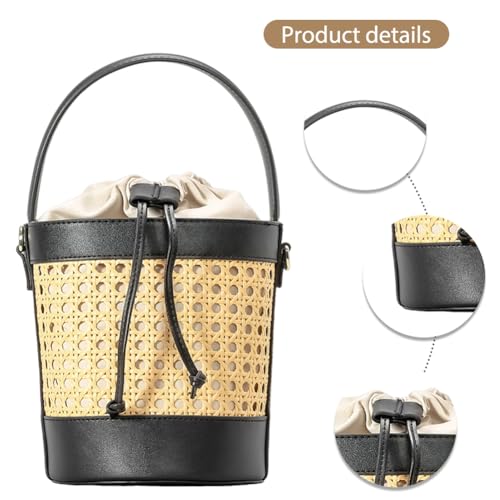 Fehploh Rattan-Tasche, PU-Leder, Stroh, Strandtasche, Urlaubsreise-Handtasche für Damen (Khaki) von Fehploh