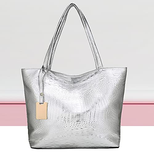 Fehploh Retro-Damen-Schultertasche mit Alligatormuster, lässig, PU-Leder, große Handtaschen (Silber) von Fehploh