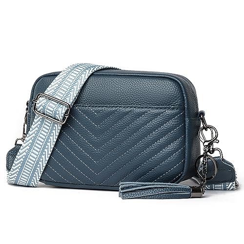 Fehploh Retro-Umhängetasche aus echtem Leder, gesteppte Umhängetasche for Damen, vielseitige klassische Kamerataschen, lässige Geldbörse, Handtaschen (blau) von Fehploh