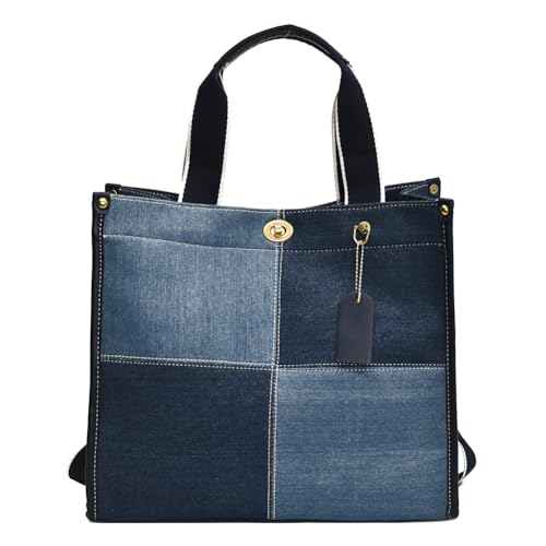 Fehploh Retro-Umhängetasche for Damen, große Kapazität, Denim-Vintage-Umhängetasche, verstellbarer Riemen, lässige Tragetasche, Handtasche for Damen, Alltag, Dating (Dunkelblau) von Fehploh