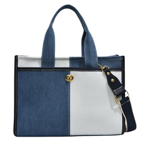 Fehploh Retro-Umhängetasche für Damen, große Kapazität, Denim, Vintage-Umhängetasche, Kontrastfarbe, modische Umhängetasche, weiblich, Alltag, Dating-Tasche (Hellblau) von Fehploh