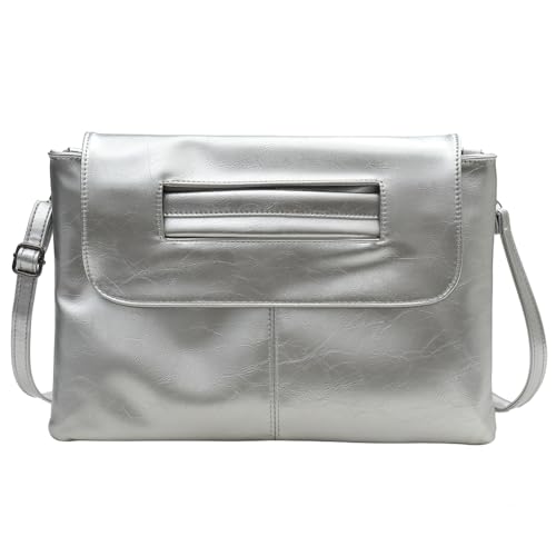 Fehploh Schlichte Clutch für Damen, große Kapazität, lässige Kuriertasche, abnehmbarer Riemen, Luxus-Umhängetasche, Pendlertasche für Damen, silber, 350.00*220.00*20.00mm/13.78*8.66*0.79inch von Fehploh