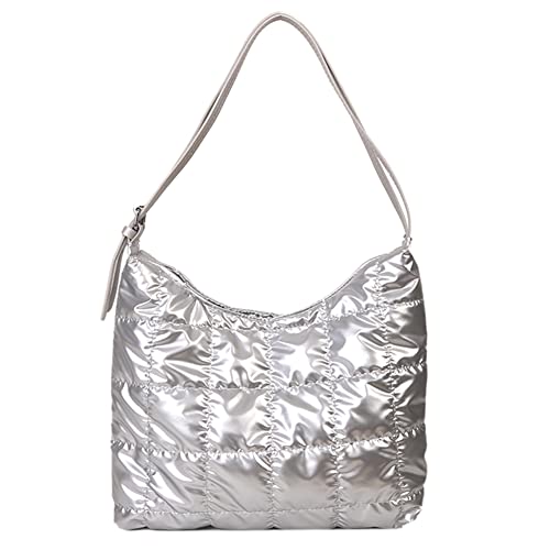 Fehploh Schulterhandtaschen mit Karomuster, große Kapazität, Baumwolle, gepolsterte Clutch-Handtasche, solide Schultertasche, tragbar, für Tragetasche (Silber) von Fehploh