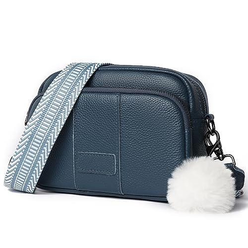 Fehploh Solide Damen-Geldbörse, großes Fassungsvermögen, vielseitige Umhängetasche, echtes Leder, trendige Crossbody-Tasche, breiter verstellbarer Riemen, Pendler, Geldbörse mit Anhänger, blau, von Fehploh