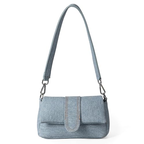 Fehploh Stilvolle Achseltasche for Damen, große Kapazität, Denim-Unterarmtasche, modische Umhängetasche, einfarbig, lässige Clutch-Handtasche for Partys im Freien (Hellblau) von Fehploh