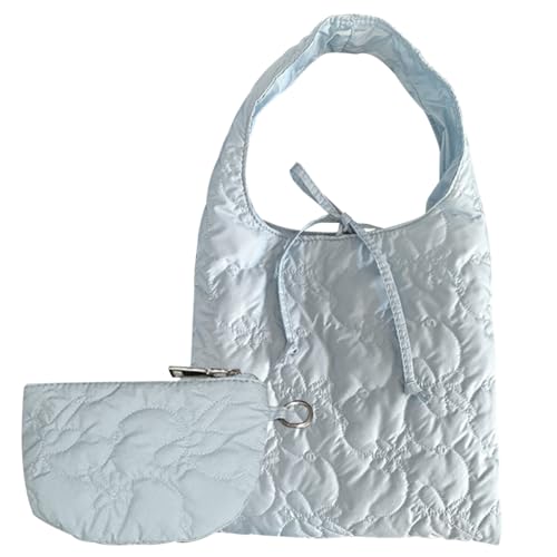 Fehploh Stilvolle Handtasche for Damen, lässig, bauschige Tragetasche mit Mini-Geldbörse, stilvolle Achseltasche, einfarbig, tägliche Umhängetasche, wasserdicht, for Reisen, Einkaufen (Hellb von Fehploh