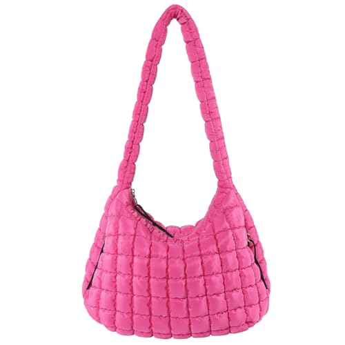 Fehploh Stilvolle Pendlertasche für Damen, großes Fassungsvermögen, gesteppt, lässig, einfarbig, modisch, gepolstert, Kuriertasche, rosarot, 390.00x300.00x120.00mm/15.35x11.81x4.72inch von Fehploh