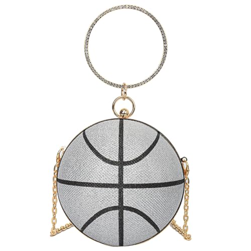 Fehploh Stilvolle Umhängetasche für Damen, Strass-Basketball-Abendtasche, neuartige Umhängetasche, großes Fassungsvermögen, Kettenriemen, kreative Umhängetasche (Silber) von Fehploh