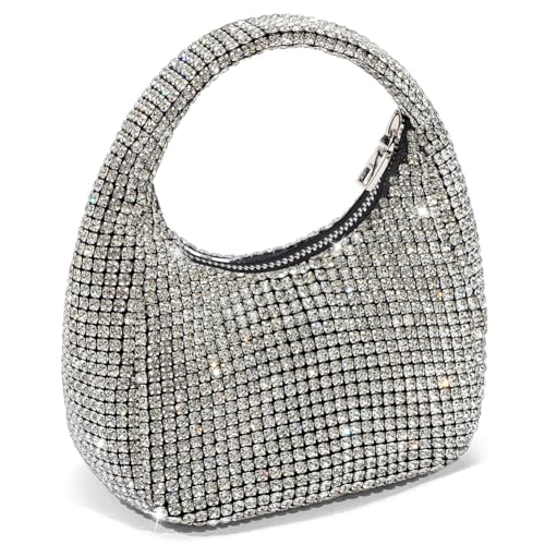 Fehploh Strass-Clutch for Hochzeit, Party, Reißverschluss, Partys, Hochzeit, Clubs, Tasche, Damen, elegante Handgelenktasche, einfarbig (Silber) von Fehploh