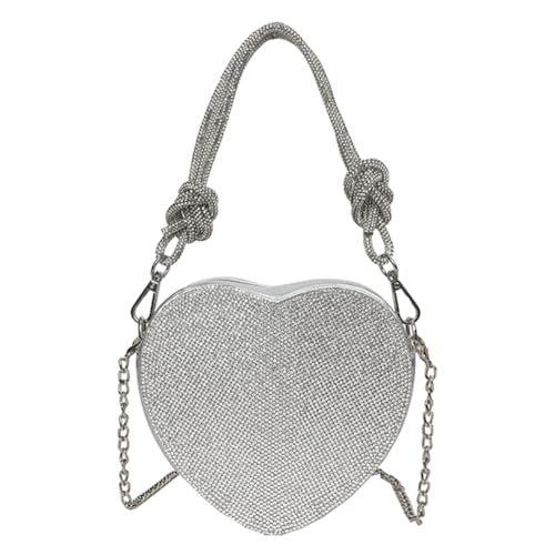 Fehploh Strass-Handtasche in Herzform, PU-Leder, Reißverschluss, for Damen, Mini-helle, elegante Tasche mit Knotengriff for Dinner-Party, Hochzeit von Fehploh