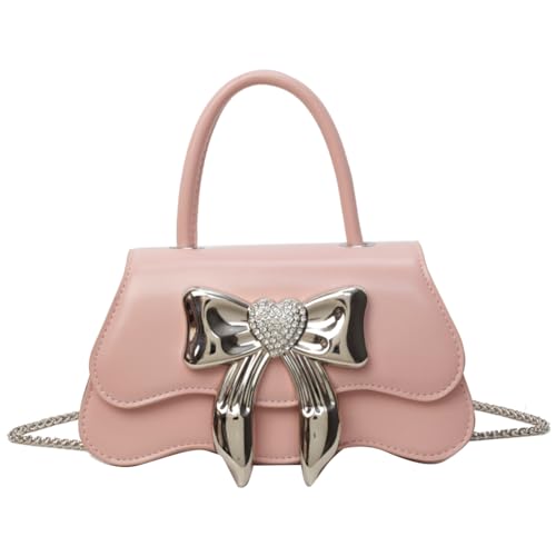 Fehploh Süße Schleife, modische Handtasche, PU-Leder, trendige, lässige Schultertasche mit abnehmbarem Riemen, Y2K-Geldbörse mit Klappengriff oben for Damen (Rosa) von Fehploh