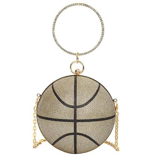 Fehploh Trendige Damen-Umhängetasche, Strass, Basketball, Abendtasche, einfache Kuriertasche, große Kapazität, Kettenriemen, kreative Schultertasche, gold, 140.00x140.00x140.00mm/5.51x5.51x5.51inch von Fehploh