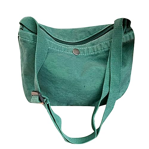 Fehploh Umhängetasche for Damen, modische Retro-Tagestasche, solide kleine Schultertasche mit Reißverschluss, Retro-verstellbare Schultergurte, Segeltuchtasche, Freizeittasche (grün) von Fehploh