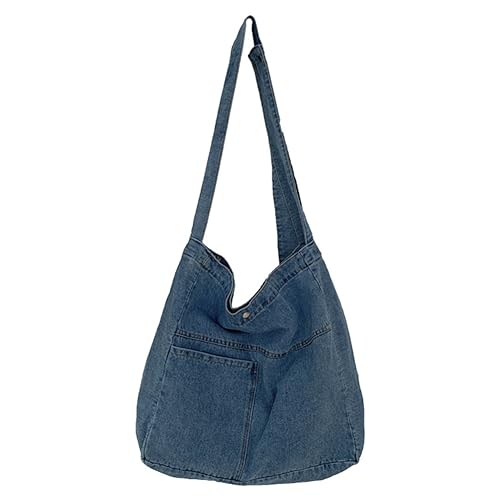 Fehploh Unisex Faltbare Umhängetasche Große Kapazität Jeans Top Griff Tasche Vielseitige Denim Schultertasche Casual Wiederverwendbare Einkaufstasche, hellblau, von Fehploh