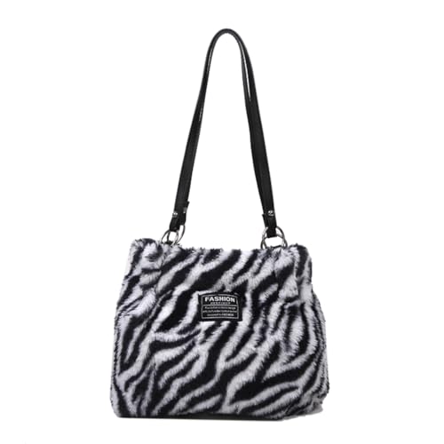 Fehploh Vielseitige, flauschige Umhängetasche mit Zebra-/Kuhmuster, niedliche Tragetasche, flauschige Hobo-Tasche, pelzige Umhängetasche for Damen, stilvolle Handtasche (Stil 1) von Fehploh