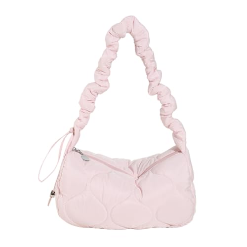 Fehploh Vielseitige Puffy Crescent Bag Leichte Puffy Umhängetasche, plissierte Umhängetasche, Pendlertasche, gesteppte Damen-Umhängetasche (Pink) von Fehploh