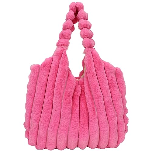 Fehploh Weiche Umhängetasche mit großem Fassungsvermögen, vielseitig, modisch, lässig, zum Einkaufen, for Damen, Plüsch-Tragetasche, Handtasche (Rosarot) von Fehploh