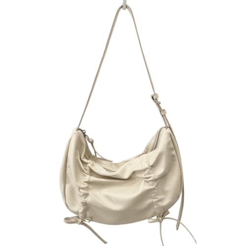 Fehploh Weiche Umhängetasche mit plissierter Schleife, PU-Leder, einfarbig, Unterarmtasche mit verstellbarem Riemen, trendige Umhängetasche für Damen, beige, 270.00x155.00x80.00mm von Fehploh