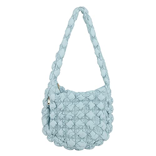 Fehploh gerüschte Nylon-Shopper-Geldbörse mit großer Kapazität, Damen-Kuriertasche, lässige gesteppte Cloud-Tasche, weibliche Clutch (Hellblau) von Fehploh