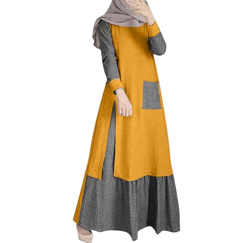 Abaya Damen Elegant Farbblock Rundhals Langarm Gebetskleid Muslim Maxikleid Gebetskleidung Für Frauen Türkisch Muslimische Kleider Casual Swing Lang Kleid Islamische Ramadan Robe Sommerkleid von FeiBeauty