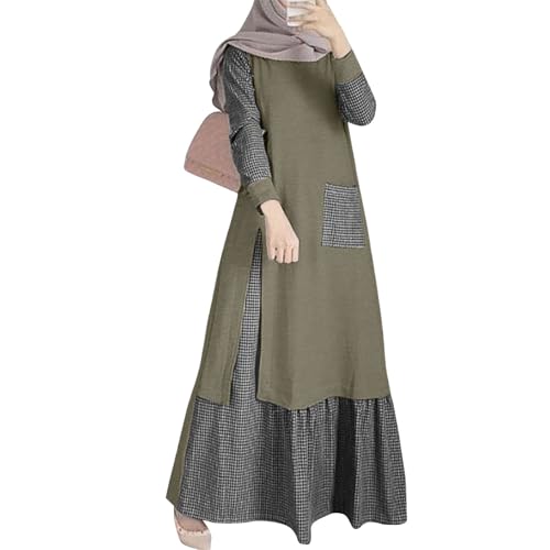 Abaya Damen Elegant Farbblock Rundhals Langarm Gebetskleid Muslim Maxikleid Gebetskleidung Für Frauen Türkisch Muslimische Kleider Casual Swing Lang Kleid Islamische Ramadan Robe Sommerkleid von FeiBeauty