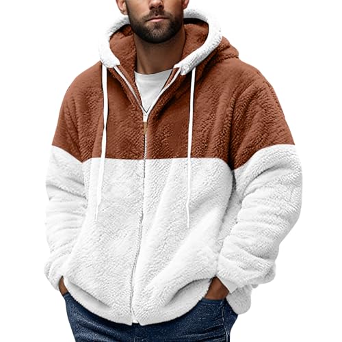 Daunengefüllte Baumwolljacke Hoodie Pullover Mit Kapuze Jacke Teddyfutter Teddy Herren Arbeitspullover Kapuzenjacke Oversize Felljacke von FeiBeauty