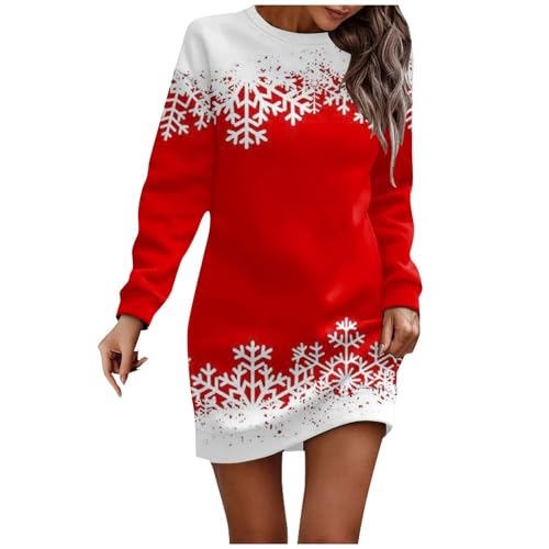FeiBeauty Abendkleid Damen Weihnachtsoutfit Norweger Pullover Kostüme Korsett Kleid Maxikleid Herbst Spitze Winterkleid Langarm Warm von FeiBeauty
