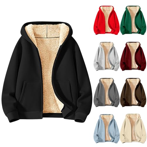 FeiBeauty Plüschjacke Damen Cardigan Einfarbig Langarm Sweatjacke Mit Kapuze Fleece Gefüttert Wintermantel Casual Kapuzenjacke Große Größen von FeiBeauty