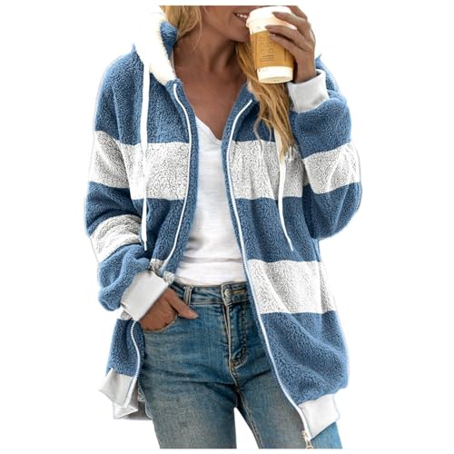 FeiBeauty Pullover Damen Winter Patchwork Bunte Fleece Hoodie Jacke Mit Reißverschluss Casual Warm Teddyjacke Winterjacke von FeiBeauty