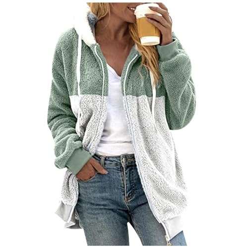 FeiBeauty Sweatjacke Damen Hoodies Einfarbig Patchwork Plüschjacke Mit Kapuze Herbst Winter Warm Hoodie Jacke Elegant Flauschig Oversized Outdoor von FeiBeauty
