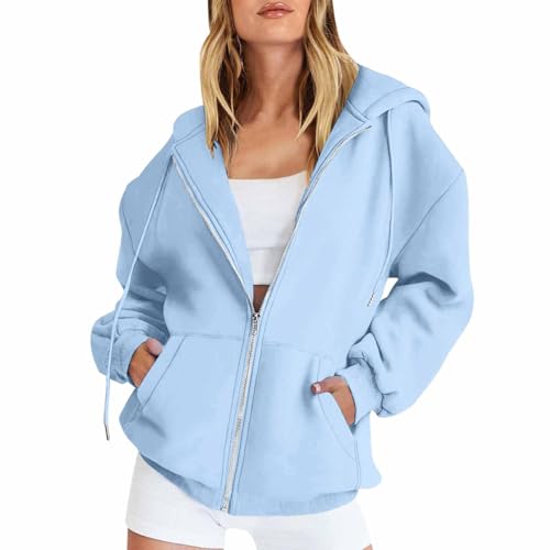 FeiBeauty Sweatjacke Damen Sportjacke Einfarbig Langarm Sweatshirt Jacke Mit Reißverschluss Leicht Kapuzenjacke Sommer von FeiBeauty