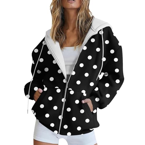 FeiBeauty Sweatshirt Damen Sportbekleidung Für Polka Dot Druck Langarm Kapuzenjacke Mit Taschen Full Zip Hoodies Kapuzenpullover Hoodie Oversize von FeiBeauty