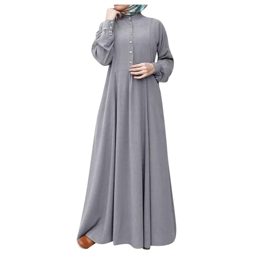 Gebetskleidung Für Frauen Vintage Einfarbig Langarm Gebetskleid Mit Taste Und Gürtel Abaya Damen Islamischer Ramadan Kleidung Türkisch Muslimische Lang Kleid Naher Osten Dubai Sommerkleid von FeiBeauty