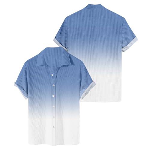 Hawaii Hemd Männer Herren Kurzarm Weiß Sommer Gradient Bedruckt Freizeithemd Button Down Umlegekragen Outdoor Beach Urlaub Wanderhemd Hemden von FeiBeauty