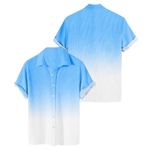 Mittelalter Hemd Herren Hemden Kurzarm Leinenhemd Gradient Bedruckt Freizeithemd Button Down Umlegekragen Outdoor Beach Urlaub Slim Fit von FeiBeauty