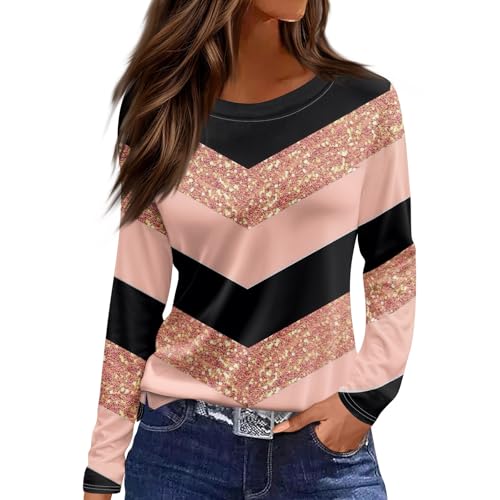 Oversize Shirt Damen Tops Teenager Mädchen Gestreiftes Drucken Rundhals Langarm T Pullover Sweatshirt Sweater Modische Oberteile von FeiBeauty