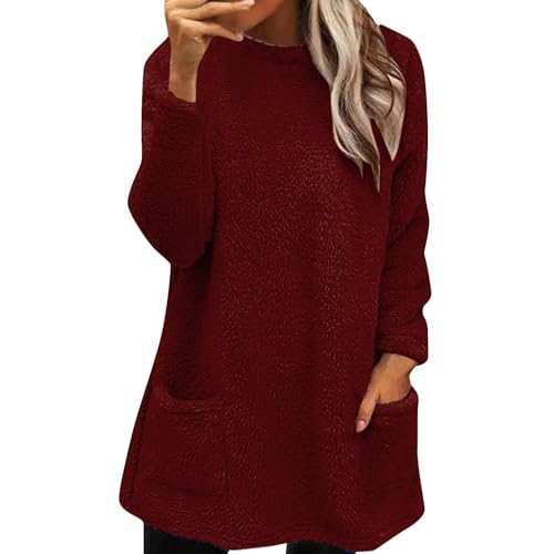 Pullover Für Damen Bluse Elegant Einfarbig Langarm Ohne Kapuze Oversize Sweatshirt Mit Taschen Casual Fleecepulli Frühling von FeiBeauty